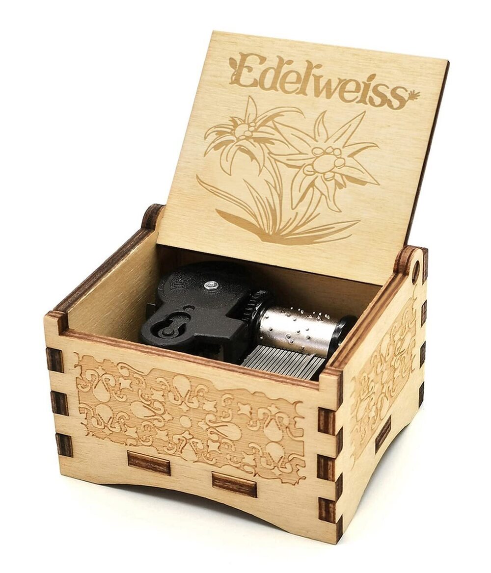 9649 Edelweiss Music Box Wind Up, Handcrafts Wooden Decor/Gifts/Home